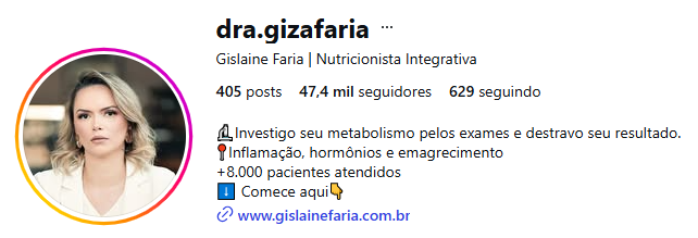 Perfil de Gislane Faria, nutricionista